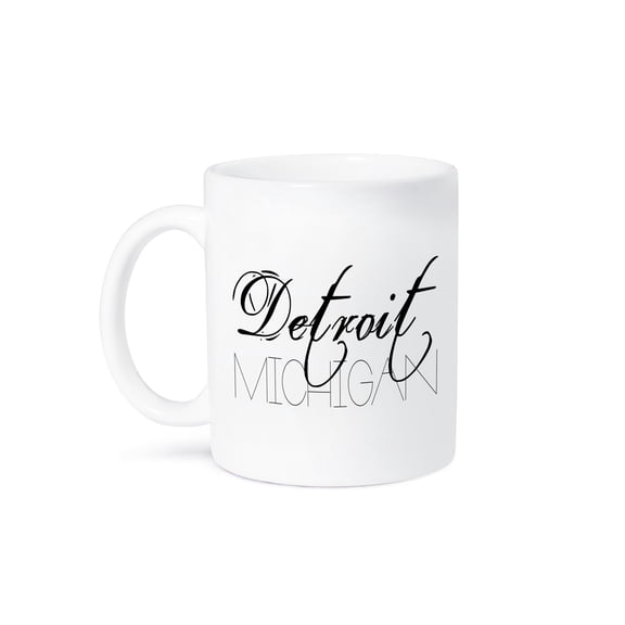 3drose, American Cities - Detroit Michigan Black Text on White, 15oz Mug