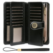 Sendefn Wallets for Women Genuine Leather Credit Card Holder with RFID Blocking Large Capacity Wristlet