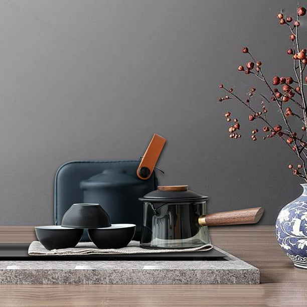 Juego de tazas de té chino perfecl caja de almacenamiento portátil de Taza de té tetera china de Kung Fu tetera con infusor de té para oficina Negro