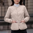 thumbnail image 2 of Miluxas Women's Fashion Loose Round Neck Long Sleeve Casual Quilted Solid Color Cotton Pdded Jacket Khaki XXXL(XXXL), 2 of 9