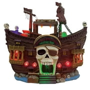 FG Square Animated Pirate's Plunder Trading Post Halloween Village | Spooky Town Collection Accessories Figurines on House with Multi-Color LED for Halloween Decorations, Motion and Sound | 11.61 Inch
