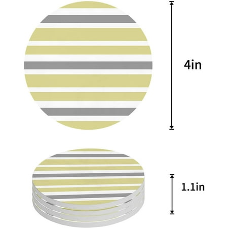 

ZHANZZK Yellow Grey and White Stripes Set of 4 Round Coaster for Drinks Absorbent Ceramic Stone Coasters Cup Mat with Cork Base for Home Kitchen Room Coffee Table Bar Decor