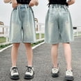 thumbnail image 4 of ZHANGDER Kids Denim Shorts Cute Trendy Fashion High Waist Straight Leg Clothes Jorts Drawstring Shorty Shorts for Teen Girls, Blue 6-7 Years, 4 of 5