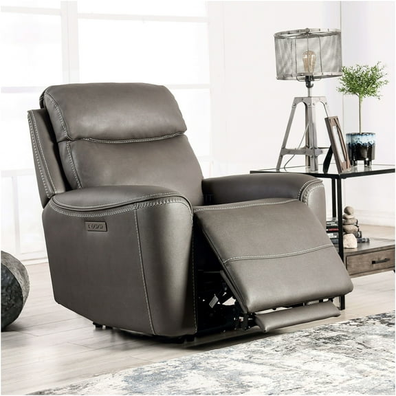 JERFIT Modern Power Recliner Chair with Zero Gravity, Gray Leather Reclining Chair for Living Room with Extendable Footrest and Padded Armrests