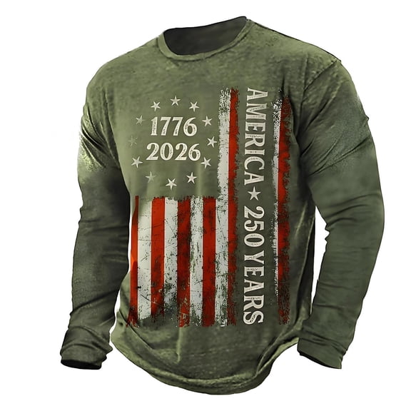 250 Anniversary Usa Shirt Men T Shirts Casual Sporty Color Long Sleeve T Shirt Comfortable Athletic Fit Crew Neck Top for Daily Wear and Workout Activities