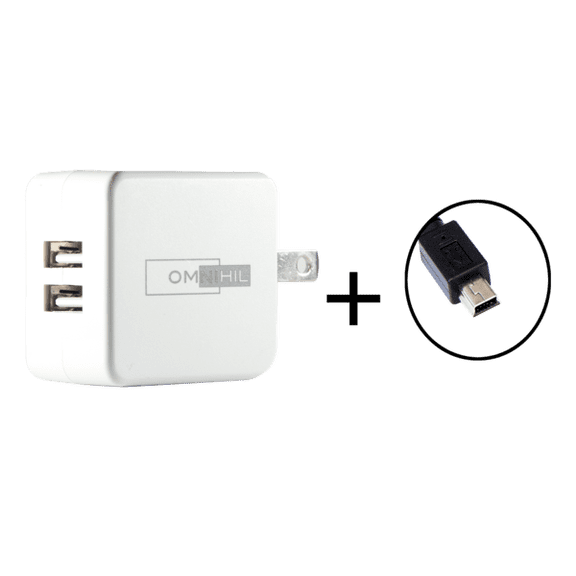 OMNIHIL 2-Port USB Charger w/ USB Cable for Creative Labs USB Sound Blaster X-Fi Surround 5.1 Audio System SB1092