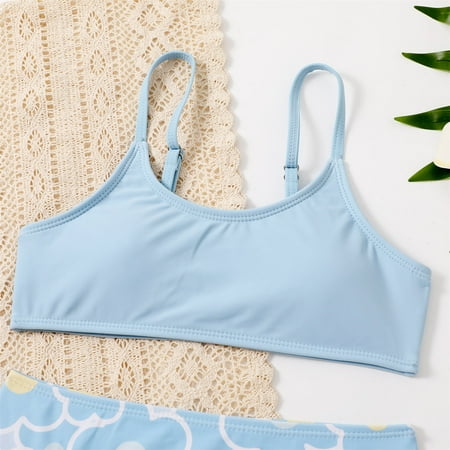 

Gubotare Summer Big Kids Girls Bathing Suits 2 Piece Swimsuit Kids Floral Print Solid Color Bikini Set Girls Two Piece Swim Suit Blue 7-8 Years