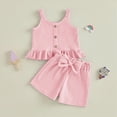 thumbnail image 7 of TOWED22 Toddler Baby Girl Summer Clothes Cotton Ruffled Sleeve Shirt Tops and Shorts Set Outfits 12Months-4T(Blazer,18-24 M), 7 of 7
