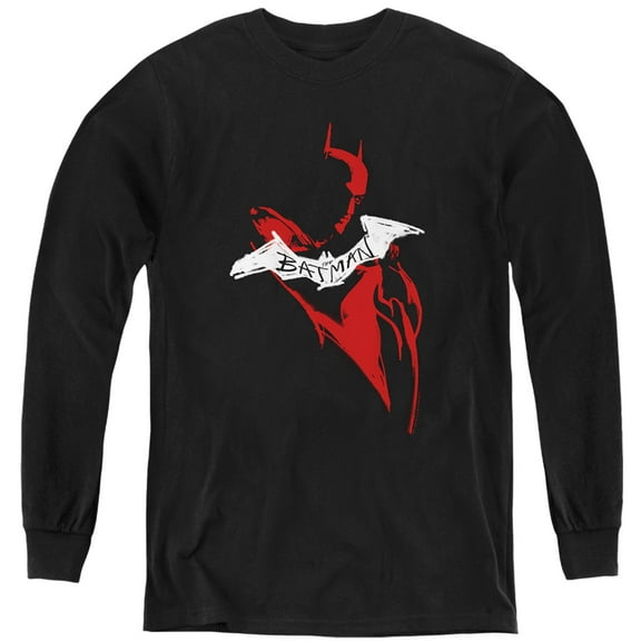 The Batman Hand Drawn Silhouette Kids Long Sleeve T Shirt (Medium) for Youth Boys and Girls, Black
