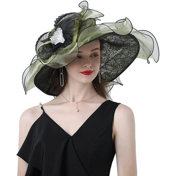 Women's Organza Church Hat,Fascinator Tea Party Hat,Ruffles Brim Wedding Hat