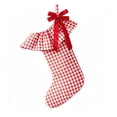 thumbnail image 2 of Plaid Ruffle Christmas Stockings, Vintage Checkered Stocking with Velvet Bow for Fireplace Mantel Decor, Holiday Gift Socks Set for Home, 18in, 2 of 7