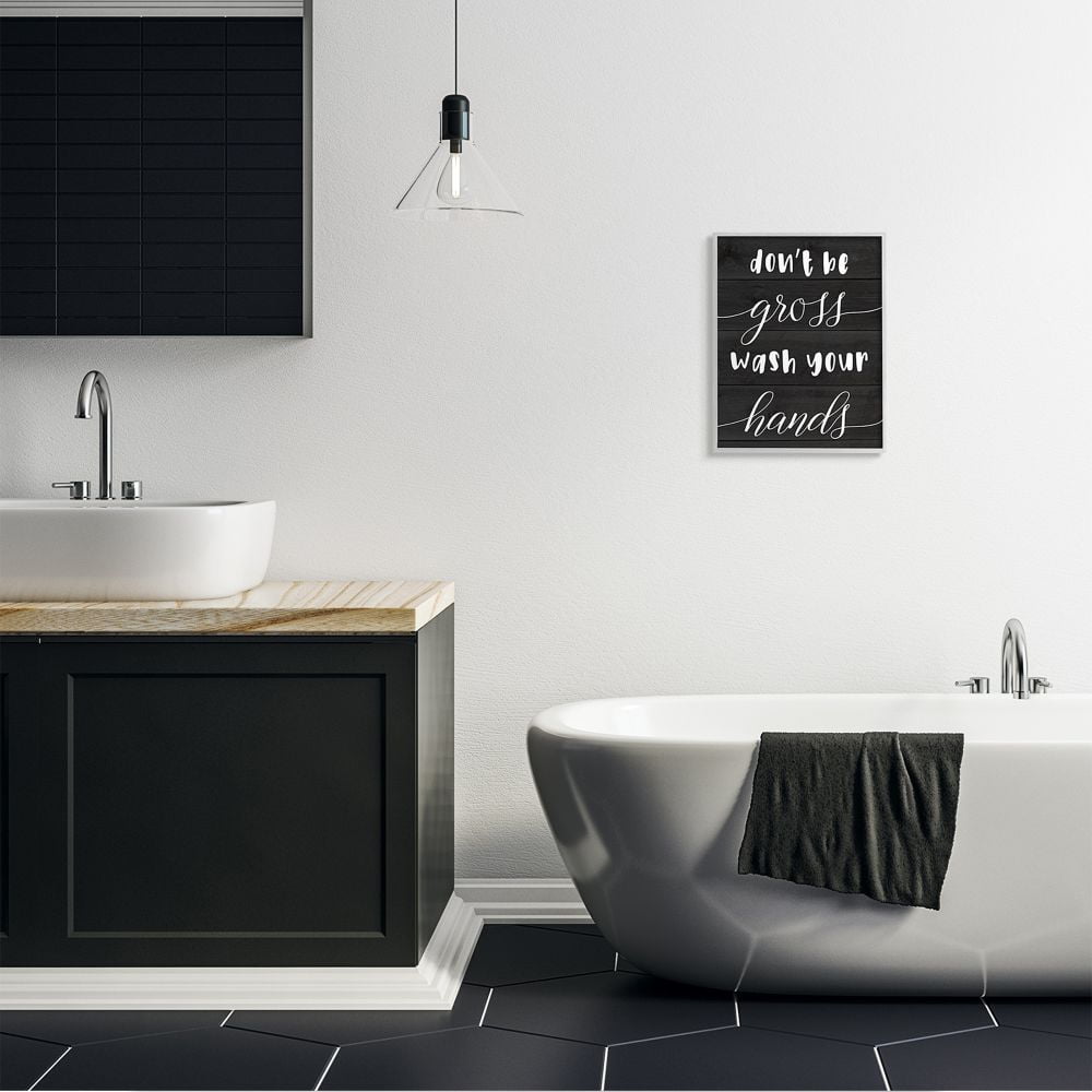 Stupell Industries Don't Be Gross Wash Your Hands Rustic Bathroom Quote Framed Wall Art Design by Daphne Polselli
