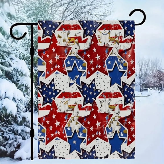 RKSupls Patriotic Linen Double Sided Garden Flag, Independence Day Themed Yard Decor, Collage Stars Stripes Americana Outdoor Banner for Holiday Lawn