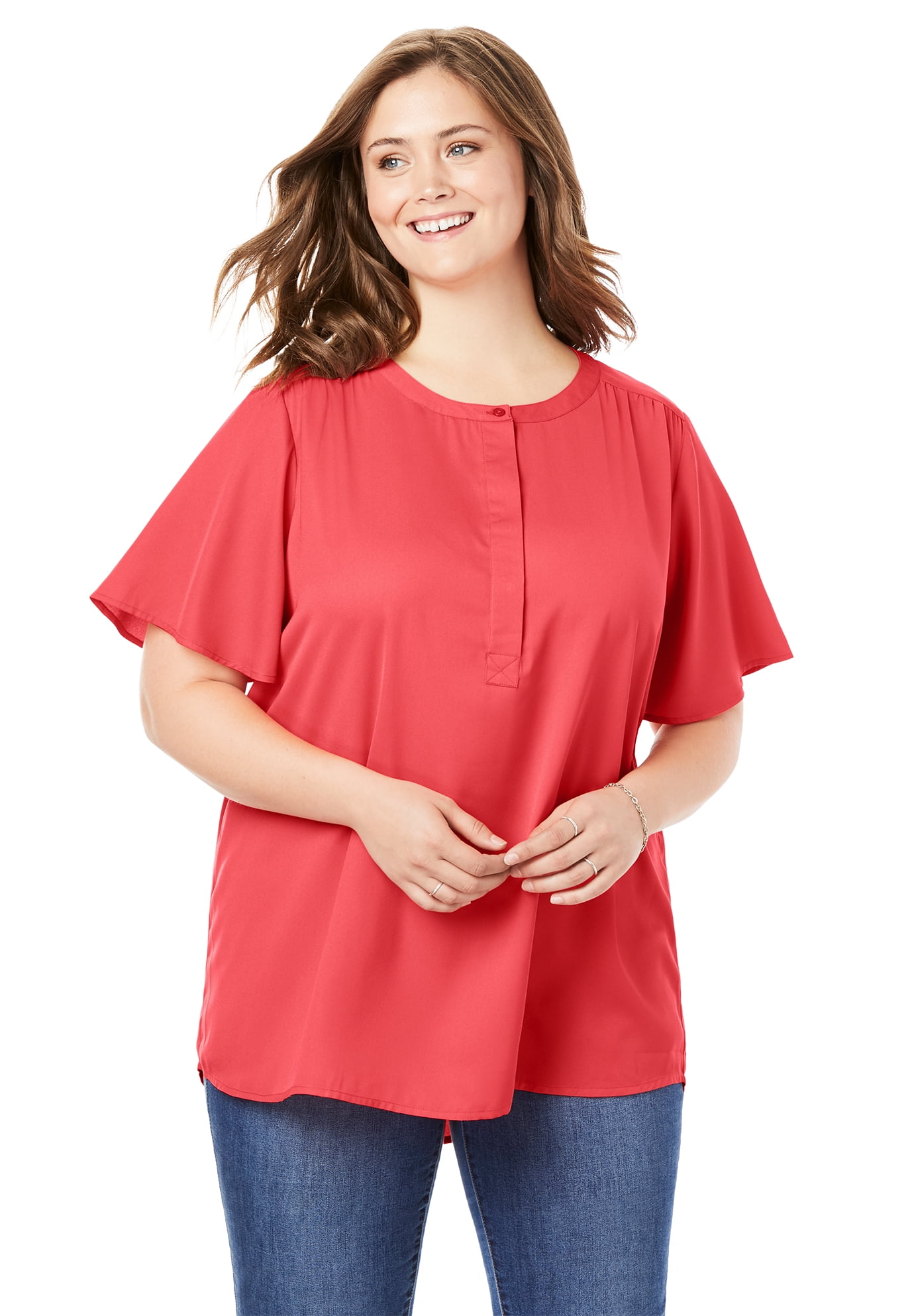 Woman Within - Woman Within Women's Plus Size Half-Placket Tunic With ...