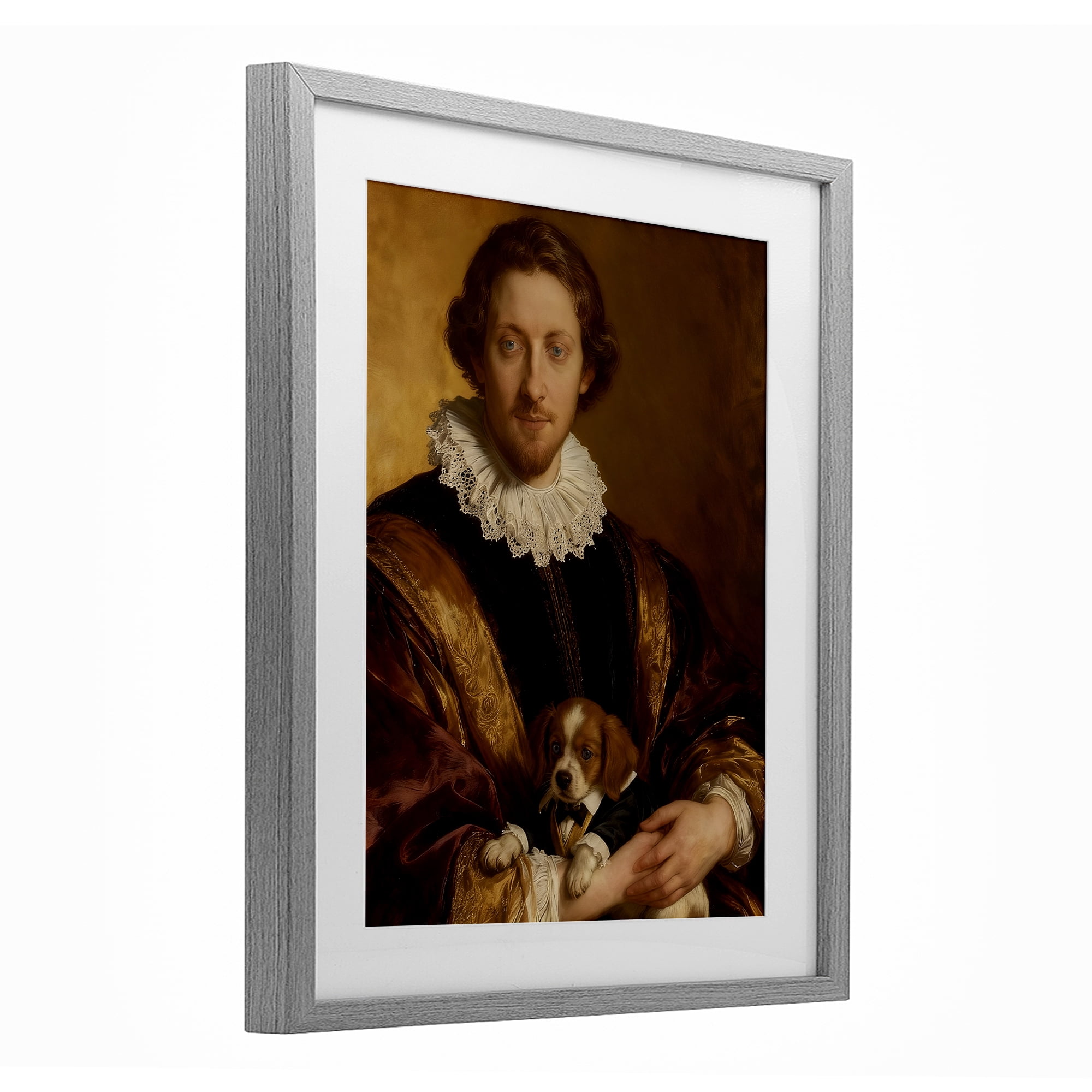 Stupell Industries Renaissance Noble with Loyal Companion Gray Framed Print Under Glass, design by CAD Designs