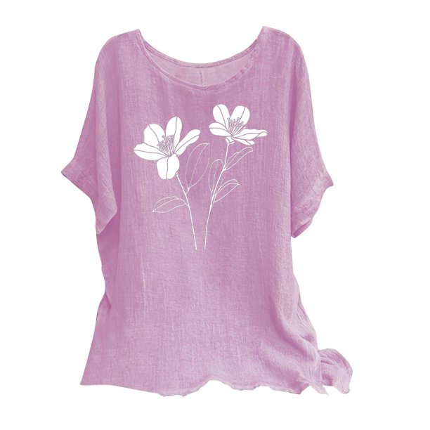 Vestidos Casuales Para Mujer, Blusas De Mujer De Moda Camisetas estampadas de moda para mujer, blusas casuales de lino holgadas de manga corta con cuello redondo y raglán