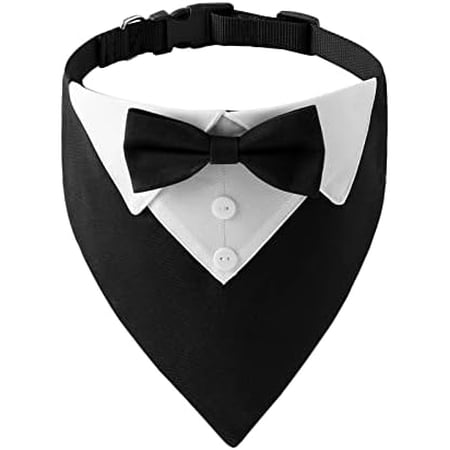 Dog Tuxedo Suit Wedding Bandana Collar Adjustable Dog Collar with Bow Tie Formal Costumes Wedding Formal Tuxedo Suit Tux Outfits Birthday Costumes for Small Medium Large Boy Pets L