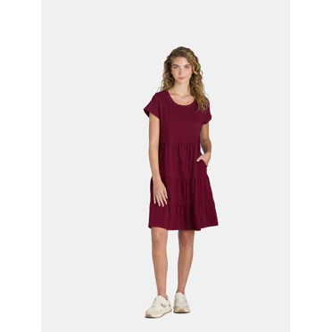 Time and Tru Women's and Women's Plus Tiered Cotton Mini Dress, Sizes XS-4X