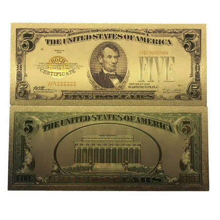 5 Dollar Commemorative Collectible Premium Replica Paper Money Bill 24k Gold Plated Fake Currency Banknote Art Holiday