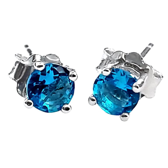 Trustmark 4mm Brilliant Cut Simulated Blue Zircon Ice CZ Silver Cast Basket Earrings