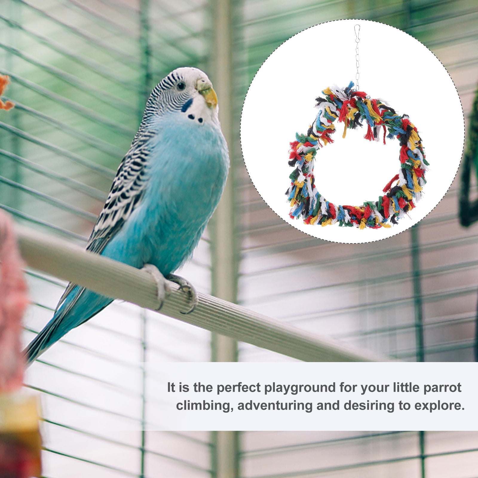 COMPUKAS Cotton Rope Hanging Bird Swing for Parrots, African Grey, Parakeets, Cockatiels, Cage Toy, Pet Accessory