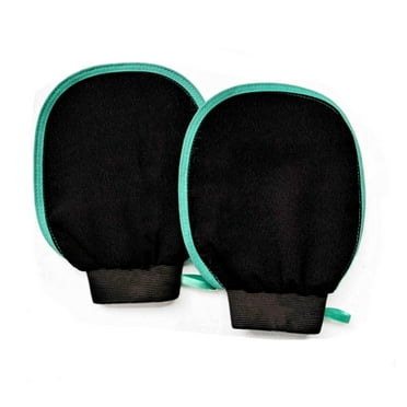 ACDANC 2 Pcs Exfoliating Glove with Coarse and Fine Texture for Deep Body Scrub,Viscose and Sisal Bath Scrubber,Ideal for Use as a Tanning Mitt,Black