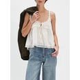 thumbnail image 2 of Women Lace Trim Tank Tops Y2k Tie Front Semi Sheer Crop Vest Cute Sleeveless Scoop Neck Flowy Shirt White M, 2 of 8