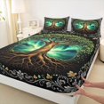 thumbnail image 4 of Homewish Vintage Tree Of Life Queen Sheets,Bohemian Damask Floral Queen Sheet Sets,Black Green,4pcs,1 Flat Sheet, 1 Fitted Sheet and 2 Pillowcases, 4 of 6