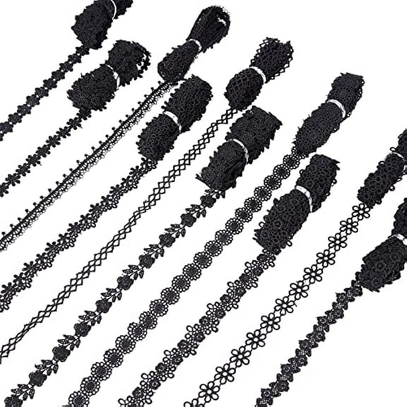 28 Yards 10 Rolls 0.375-0.75 Inch Black Floral Lace Ribbon Crochet Floral Fabric Vintage Lace Trim