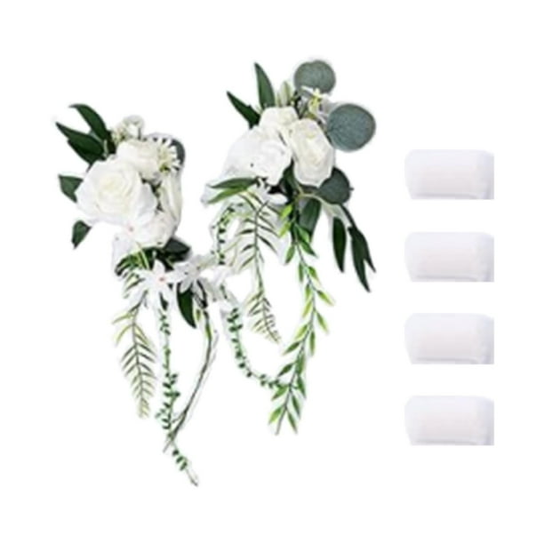Flores en el respaldo de la silla de la boda, banco floral para el pasillo, decoración floral para el pasillo de la ceremonia de boda Blanco