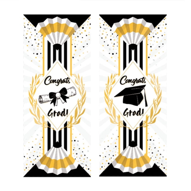 KAKOWELY 1 par de pancartas de fiesta de graduación, decoración de pareado, fondo fotográfico, tela con letras de graduación, cortina colgante para puerta delantera (colores surtidos)