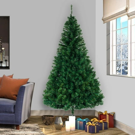 8FT 1138 Tips Artificial PVC Christmas Tree, Unlit PVC Leaves Christmas Trees with Metal Stand, Premium Hinged Artificial Christmas Tree for Indoor Outdoor Holiday Christmas Decoration, Green,