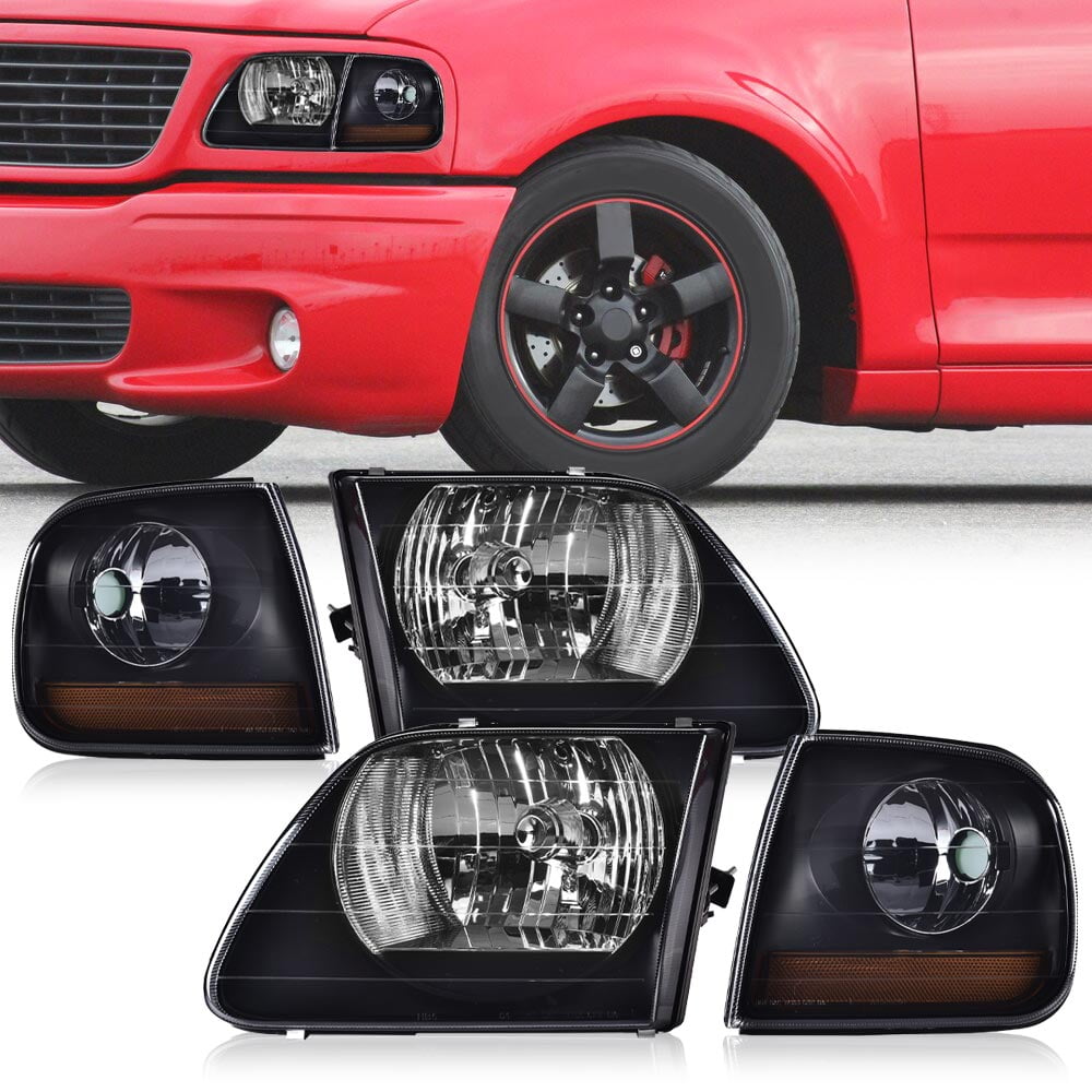 Headlights Smoky Lens Black Housing Amber Reflector Fit for 1998-2003 Ford F150/1997-2002 Expedition/ 2004 F150 Heritage/ 1997-1999 F250 Light Duty