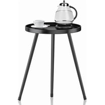 Stylish Round End Table - Small Side Table, Mini Metal Bedside Table for Living Room, Bedroom, Sofa Side - Modern Black Decor for Small Spaces