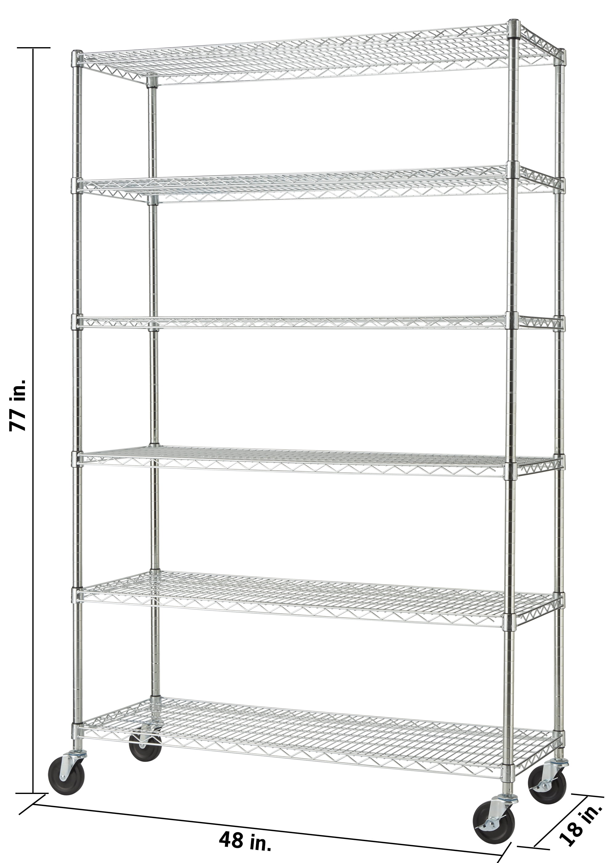 TRINITY BASICS® EcoStorage® 6-Tier 48x18x72 Wire Shelving w/ Wheels, NSF - Chrome