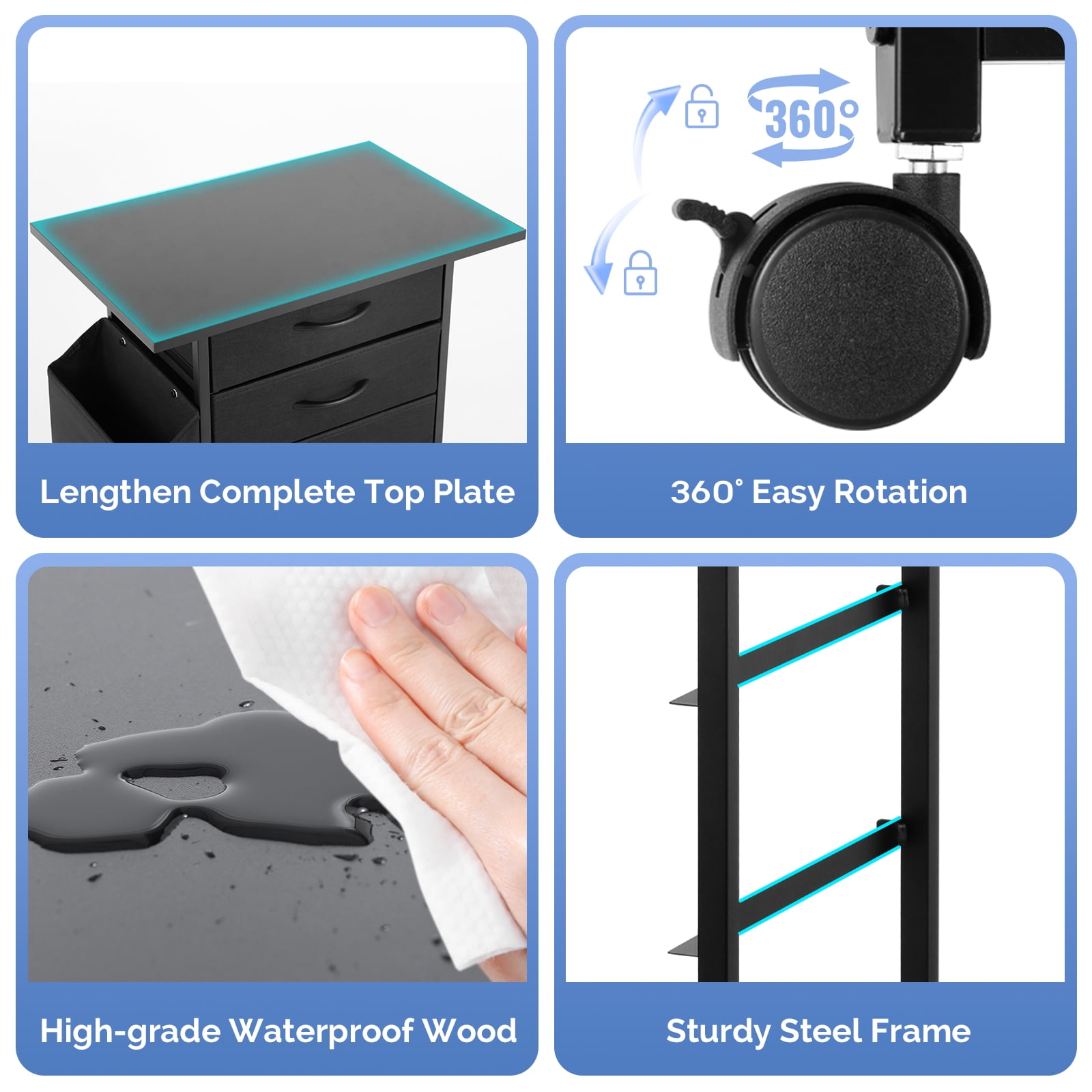 KATHY&BOB Printer Stand with 3 Fabric Drawers, Mobile File Cabinet, Desk Table Cabinet Fits A4 Letter Size, Home Office Furniture, Black