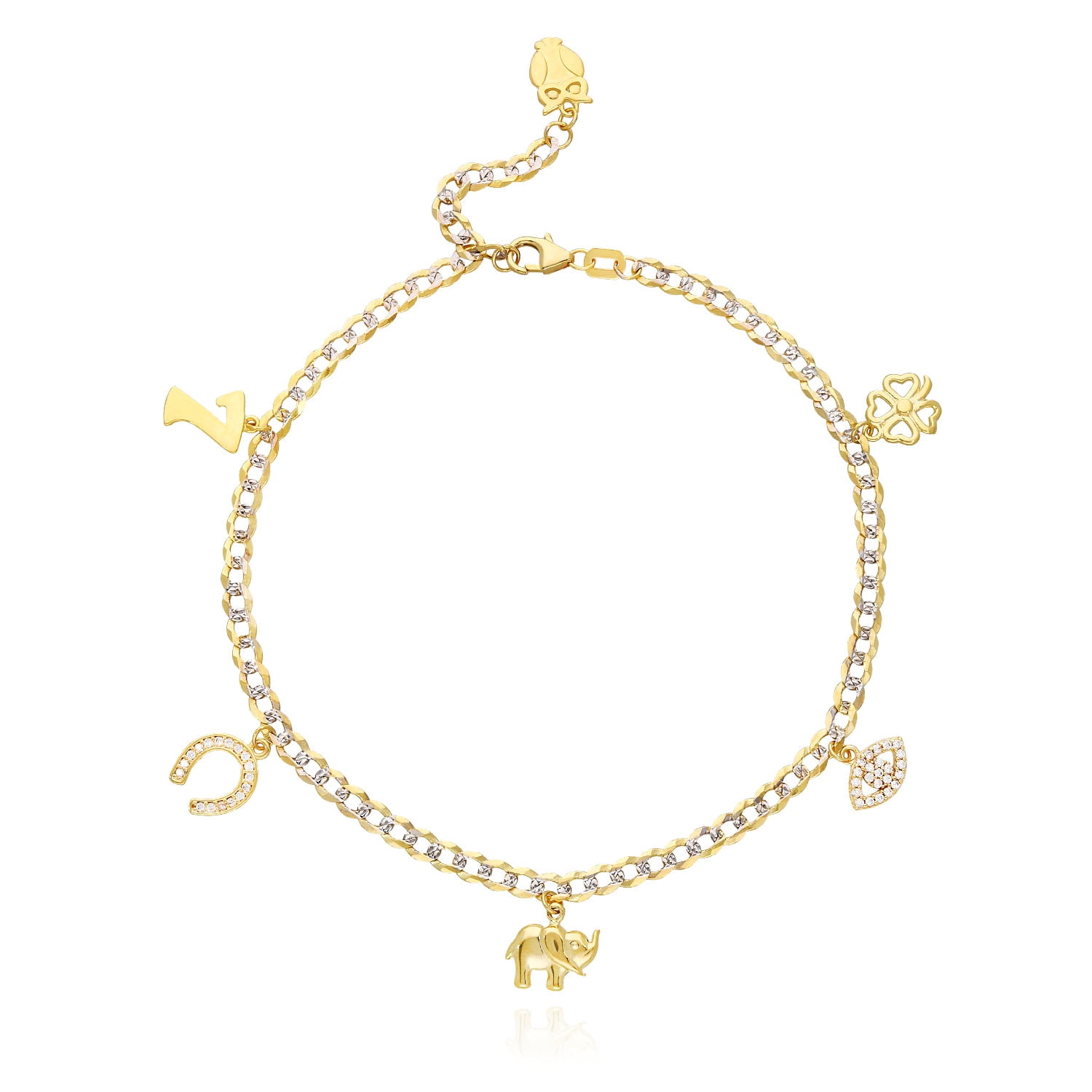 Sterling Silver 10 Solid Polished Cross on Fancy Link Anklet Sterling Silver 10 Solid Polished Cross on Fancy Link Anklet
