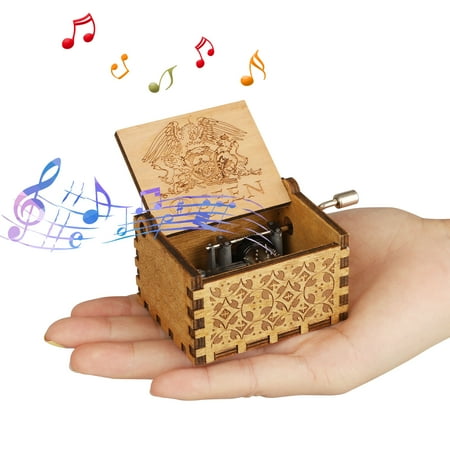 An Out Of The Box Christmas Musical TSV Wooden Music Box, Portable Laser Engraved Vintage Wooden Musical Box, Love For Girlfriend Queen, Birthday Christmas Gift, Easy To Play, Beautiful Sound (bohemian Rhapsody Music Melody) ()