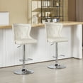 thumbnail image 3 of Bar Stools Set of 2, Adjustable Velvet Counter Barstools with Botton Tufted Back Swivel Upholstered Comfy Chairs Lion Head Pull Ring Silver Base for Kitchen Island, Dining Room, Cream, 3 of 9