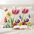 thumbnail image 3 of Tulips Dragonfly Pillow Covers 2 Pack Spring Floral Pillowcase Waterproof Outdoor Throw Pillow Cover for Patio Garden Square Cushion 26”x26”, 3 of 9
