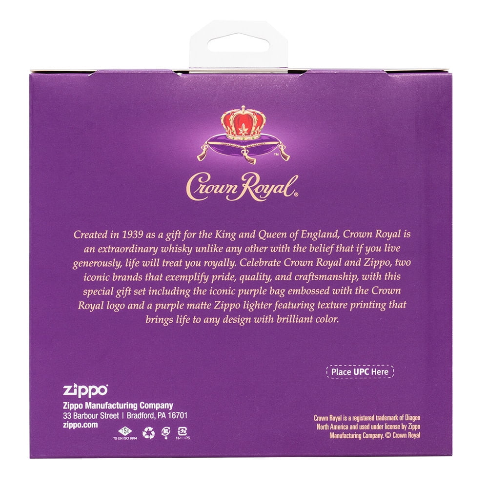 Zippo Crown Royal Texture Print Purple Matte Pocket Lighter and Pouch Gift Set