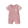 thumbnail image 1 of Mono para bebé niño, manga corta, cuello redondo, a cuadros, ropa de verano para uso diario informal., 1 of 9