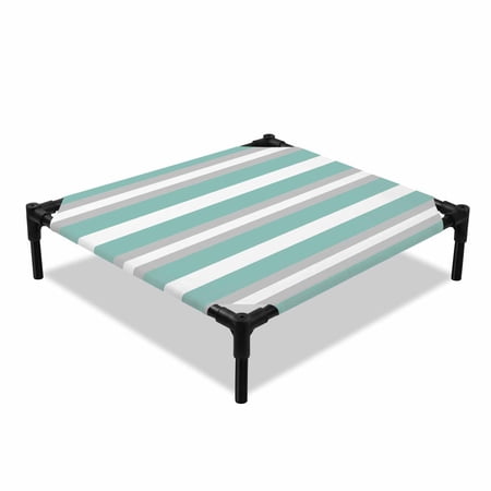 Turquoise Grey Stripe Elevated Dog Bed Abstract Cooling Breathable Outdoor Raised Dog Cot Bed with Metal Frame Non-Slip Feet for Small Dog 20x20in