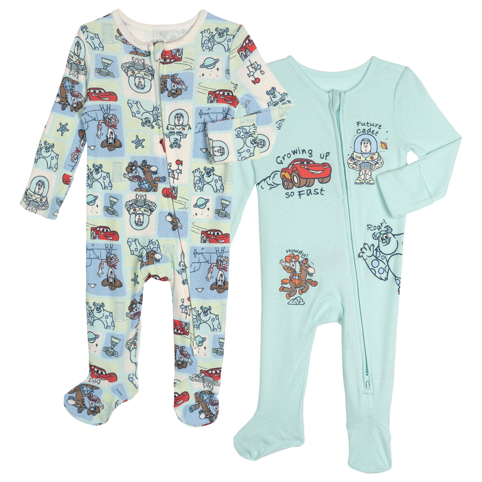 Disney Pixar Baby Boys' 2-Pack Footed One-Piece Sleep N' Play Light Blue
