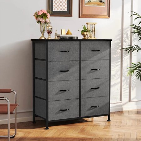 Bigleap 8 Drawer Dresser Fabric Storage Tower Organizer with Wood Top and Steel Frame for Bedroom Closet Hallway Entryway Gray
