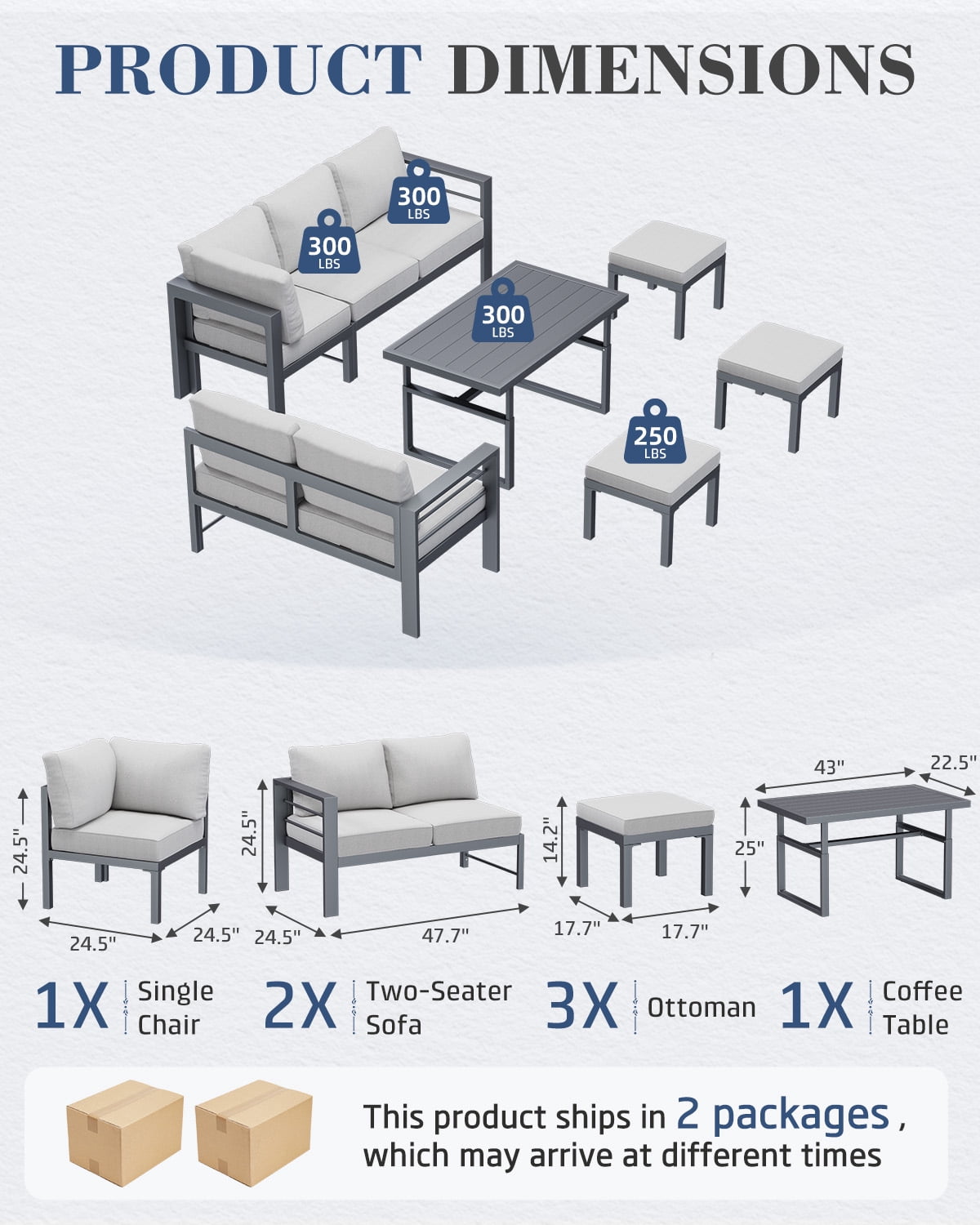 AECOJOY Outdoor Furniture Sets Clearance, Aluminum Patio Furniture Sets on sale, Metal Patio Sets, Outdoor Conversation Sets, Outdoor Sectional Sofa for Lawn,Light Grey