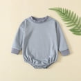 thumbnail image 3 of Pandaie Baby Solid Color Clothes Bubble Romper Newborn Boy Girl Fall Winter Long Sleeve Bodysuit Infant Daily Wear Blue,0-3 Months, 3 of 4
