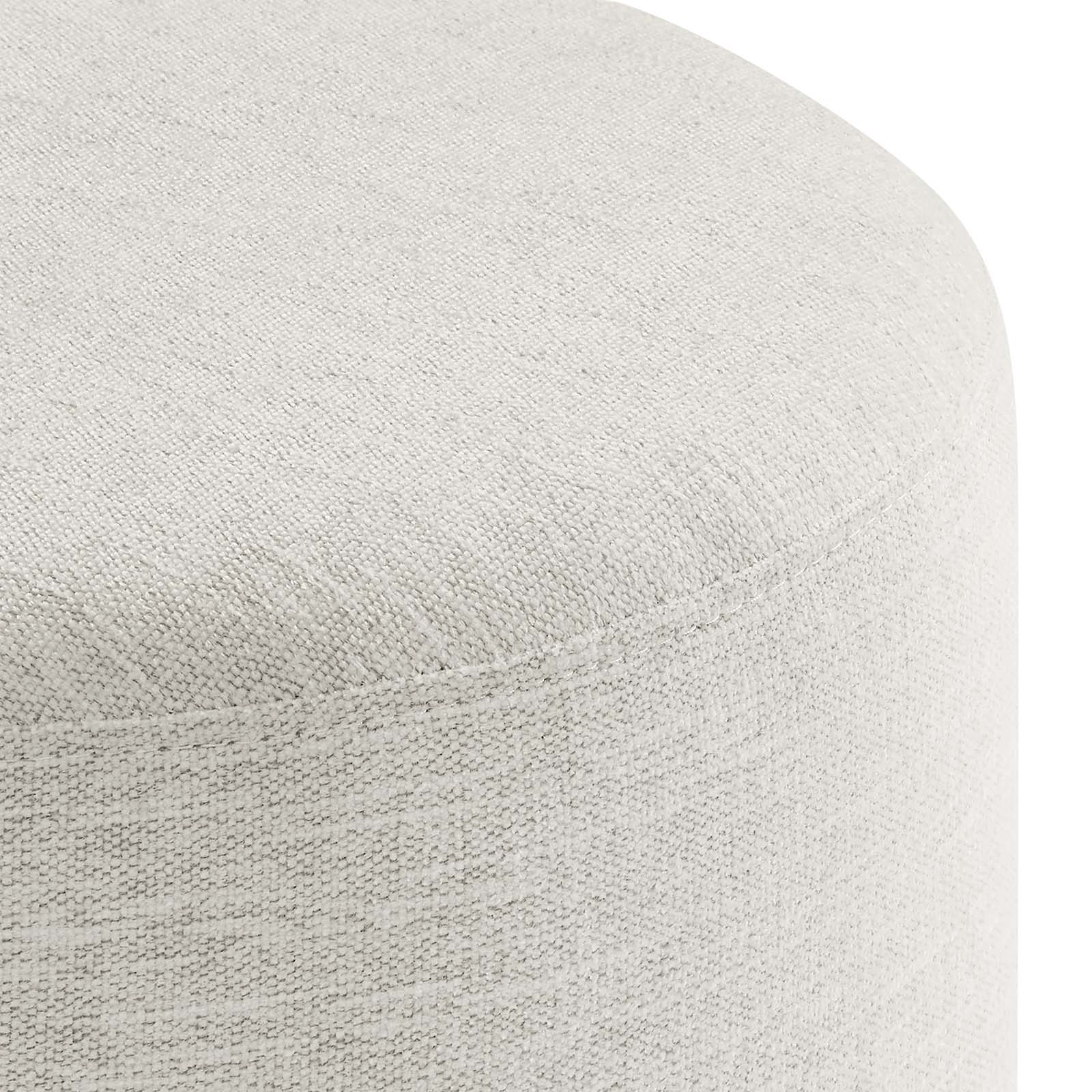 Callum 16" Round Woven Heathered Fabric Ottoman in Heathered Weave Ivory