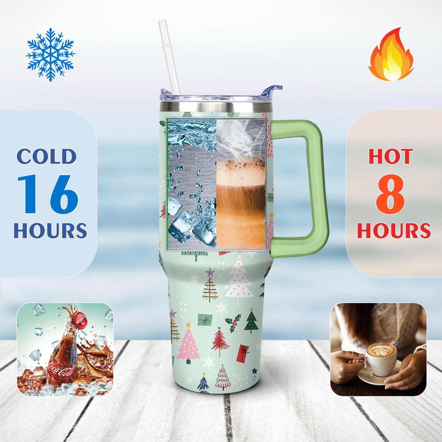 Christmas Gifts 40 oz Tumbler with Handle and Straw Lid,Cute Gifts for Women Winter Gnome Vacuum Insulated Leak Proof Tumbler,Holiday Accessories Stainless Steel Coffee Cup