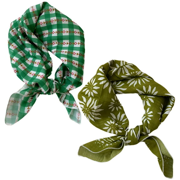 TELOLY 2Pcs Bandanas for Women,Green Grid Green Bandana,Literary and Versatile Bandana Set,Style2